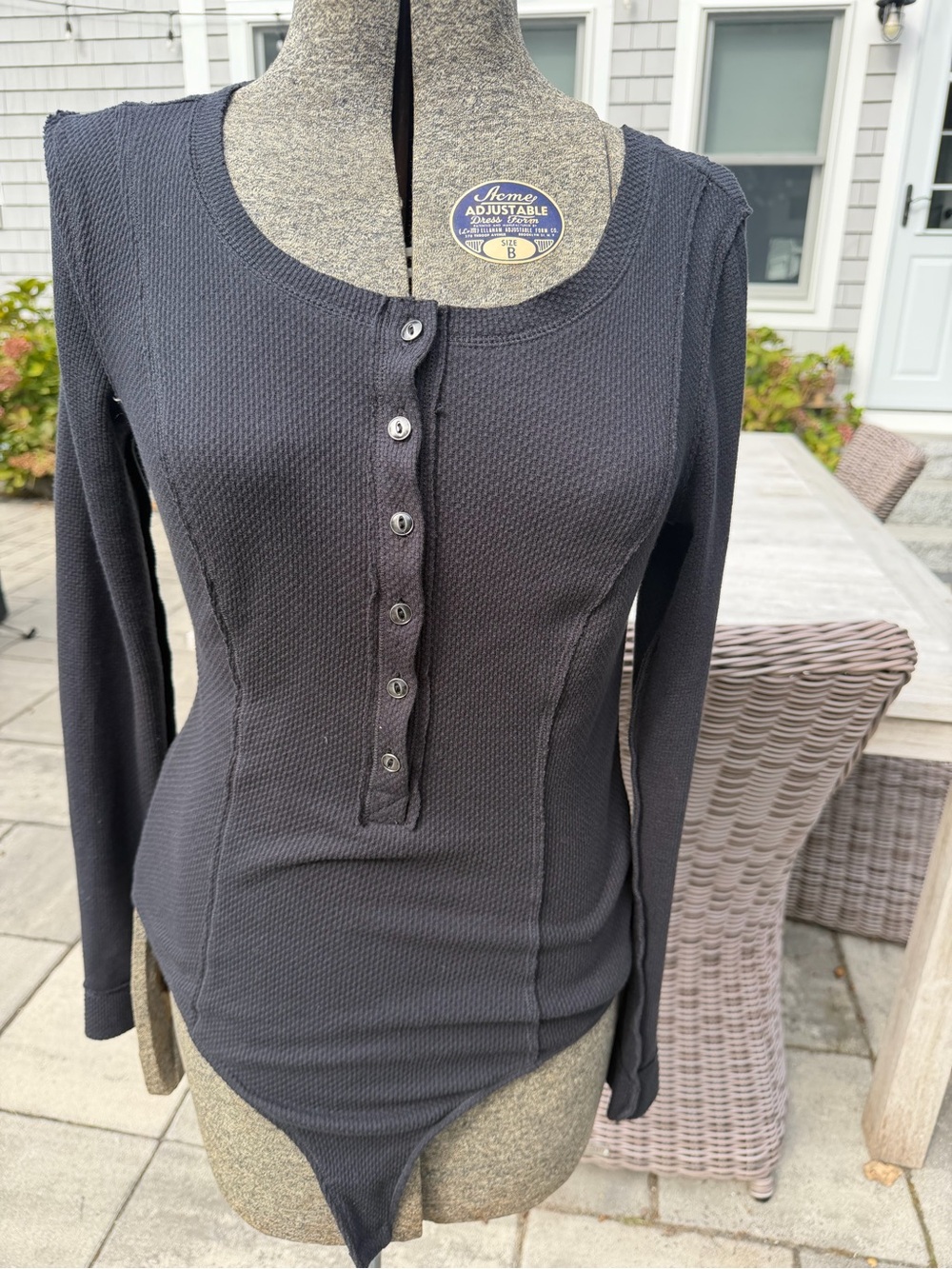 Free People Black Long Sleeve Henley Bodysuit